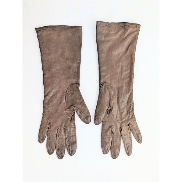 Vintage 1960s Roger Fare Brown Kid Leather Gloves Sz 8 Silk-Lined Driving Gloves - Picture 4 of 10